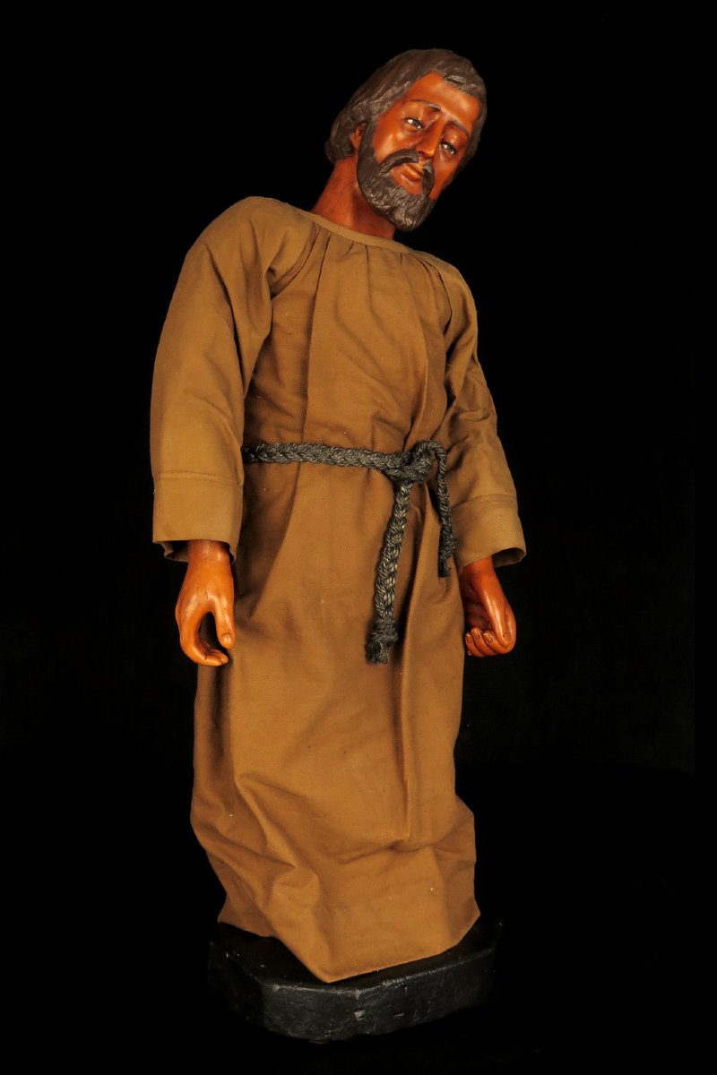 Ancien Santon en cire, Saint Joseph vers 1900 / Sculpture yeux verre-photo-3