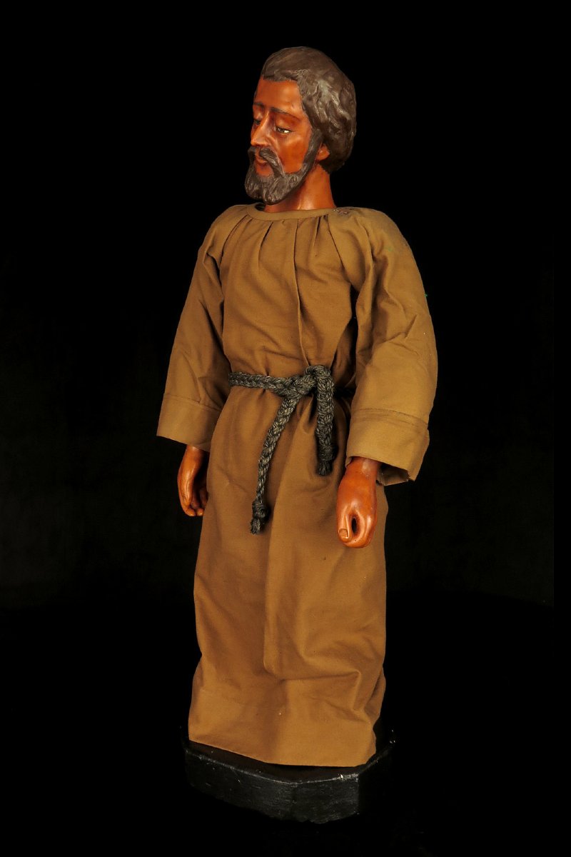 Ancien Santon en cire, Saint Joseph vers 1900 / Sculpture yeux verre-photo-6
