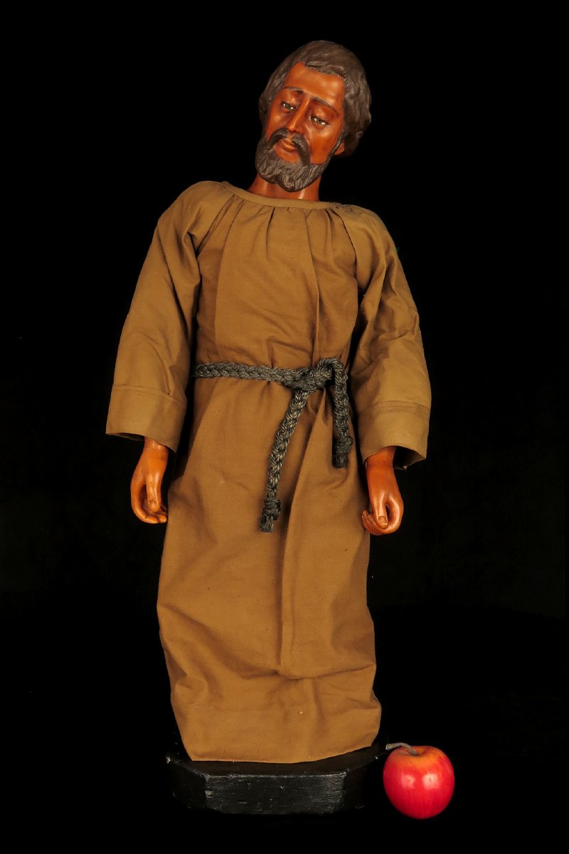 Ancien Santon en cire, Saint Joseph vers 1900 / Sculpture yeux verre-photo-8