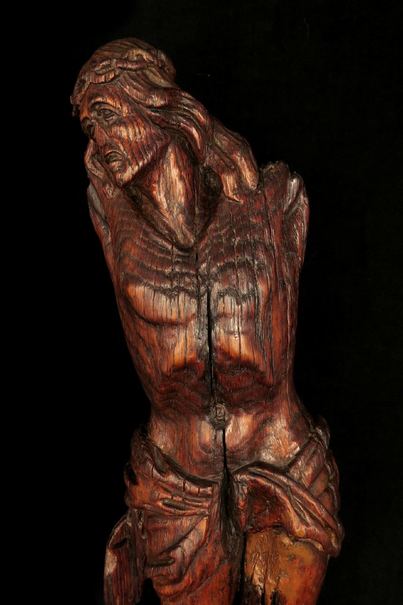 Ancien vestige de Christ, sculpture en bois vers 1700 / Chêne-photo-2