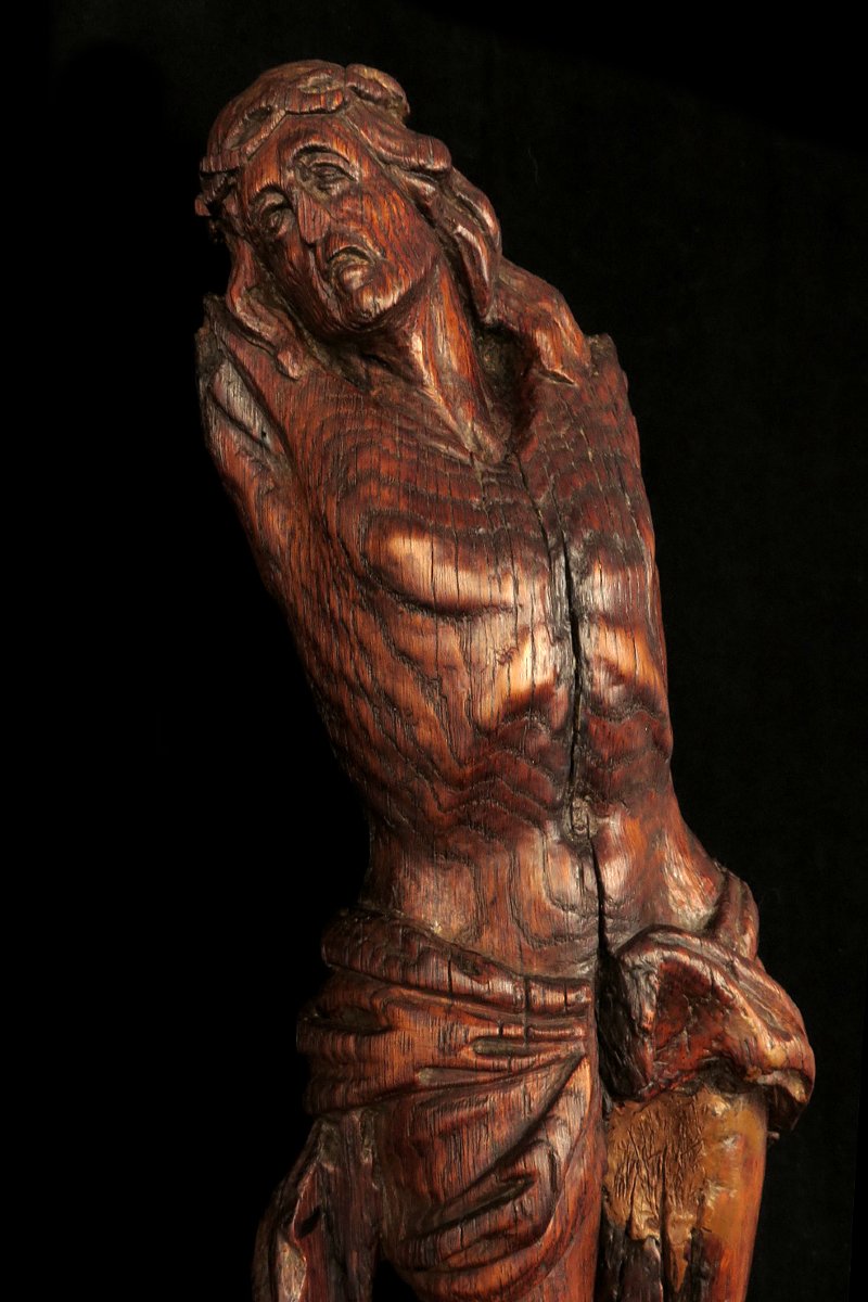 Ancien vestige de Christ, sculpture en bois vers 1700 / Chêne-photo-3