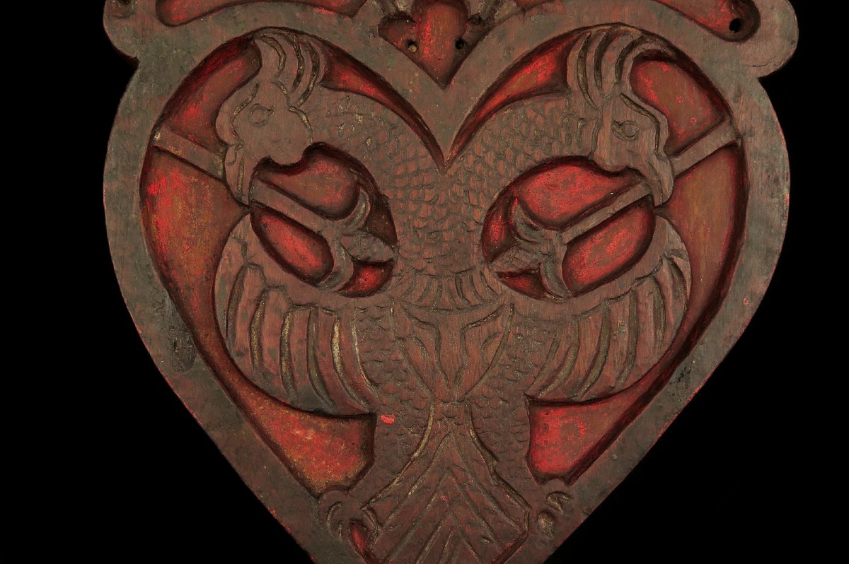 Ancienne sculpture sur chêne, art populaire vers 1800 / Blason ?-photo-3