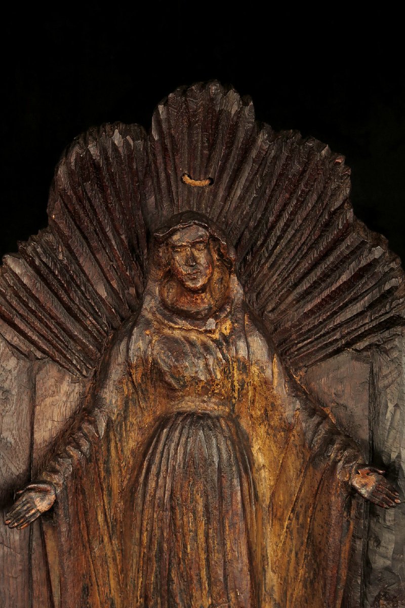 Intéressante et ancienne sculpture en chêne, haut relief / Art Populaire 18eme-photo-2