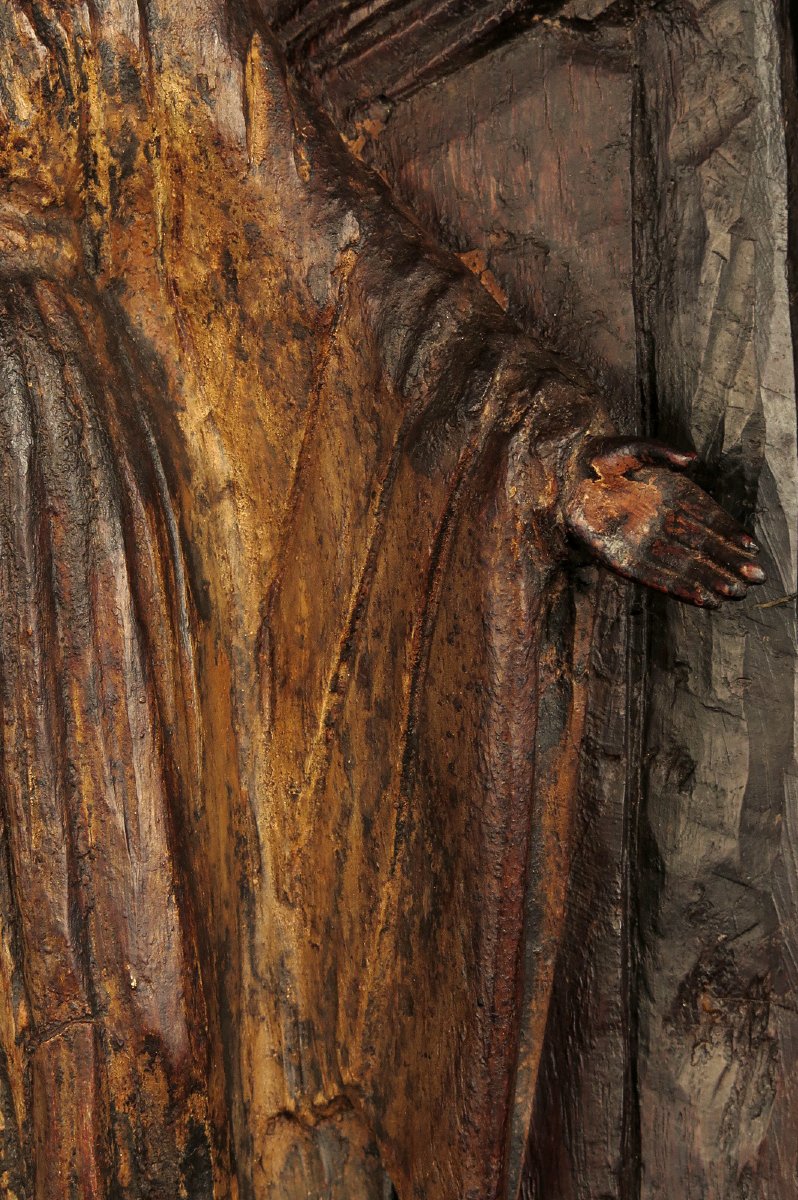 Intéressante et ancienne sculpture en chêne, haut relief / Art Populaire 18eme-photo-1