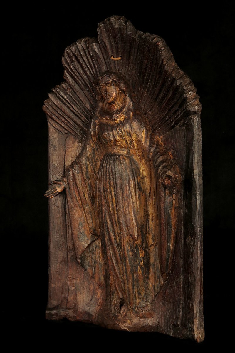 Intéressante et ancienne sculpture en chêne, haut relief / Art Populaire 18eme-photo-2