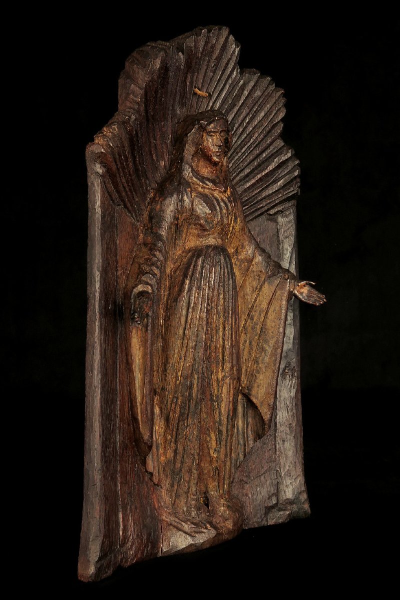 Intéressante et ancienne sculpture en chêne, haut relief / Art Populaire 18eme-photo-6