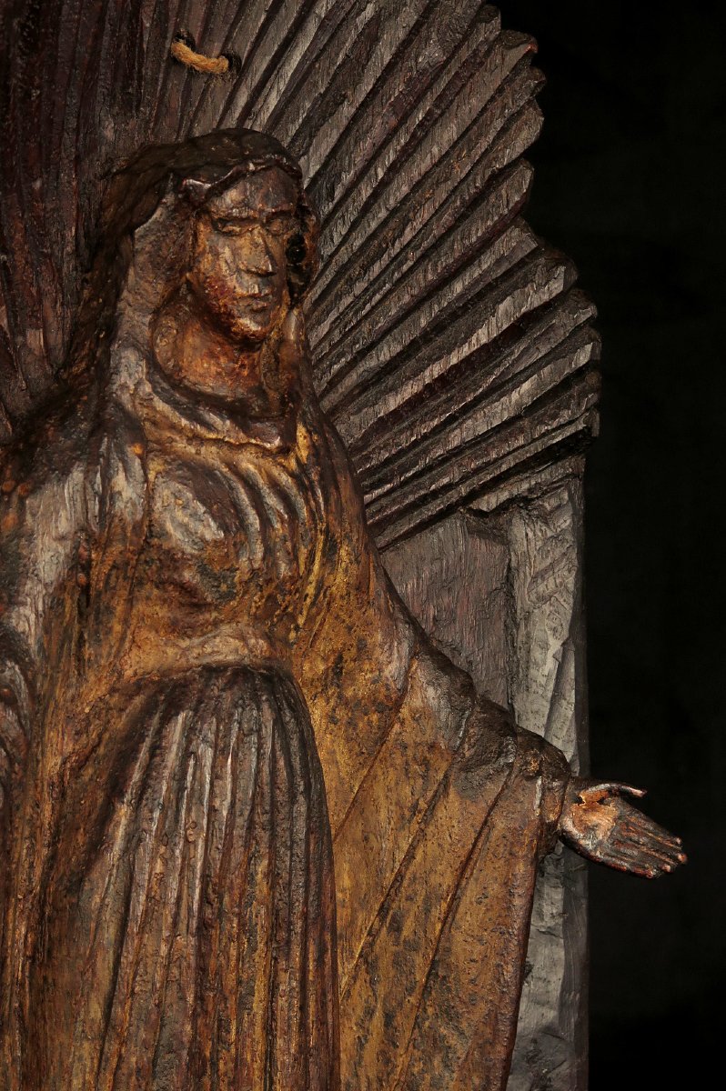 Intéressante et ancienne sculpture en chêne, haut relief / Art Populaire 18eme-photo-7
