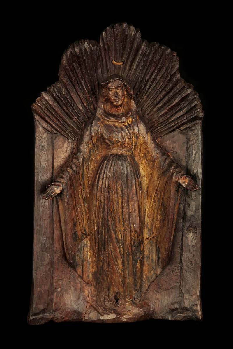 Intéressante et ancienne sculpture en chêne, haut relief / Art Populaire 18eme