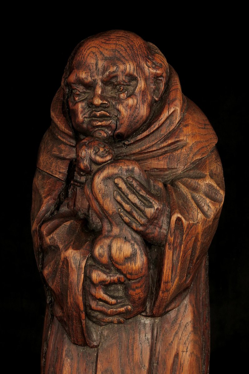 Ancienne sculpture en chêne, art populaire vers 1850 . Grotesque de Saint Antoine de Padoue-photo-2