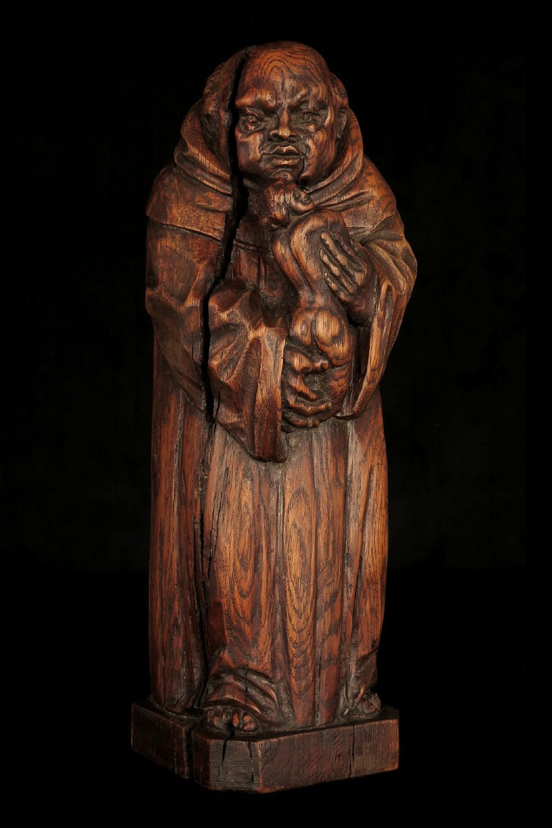 Ancienne sculpture en chêne, art populaire vers 1850 . Grotesque de Saint Antoine de Padoue-photo-1