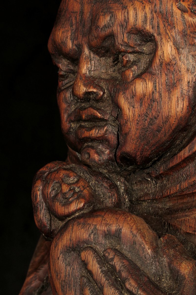 Ancienne sculpture en chêne, art populaire vers 1850 . Grotesque de Saint Antoine de Padoue-photo-7