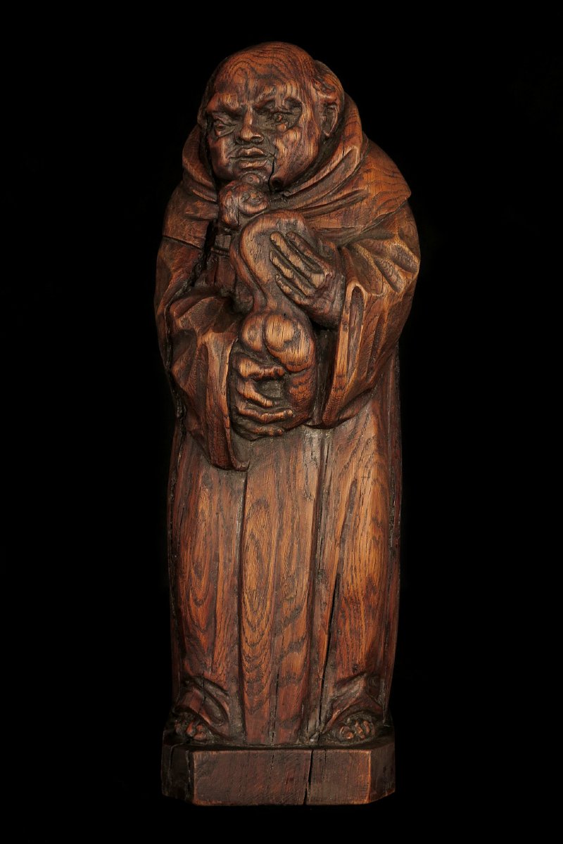 Ancienne sculpture en chêne, art populaire vers 1850 . Grotesque de Saint Antoine de Padoue
