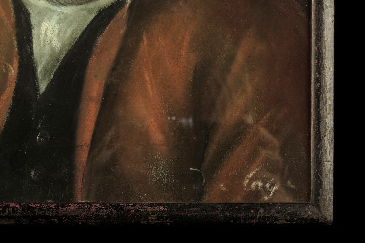 Ancien portrait au fusain d'un notable, vers 1800.-photo-2