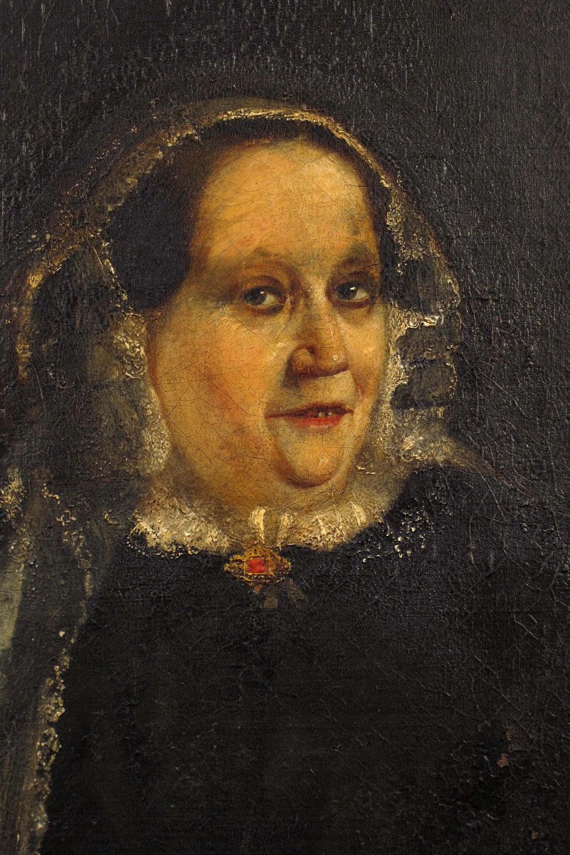 Curieux Portrait Ancien, Peinture à l'Huile Sur Toile Vers 1850.-photo-3