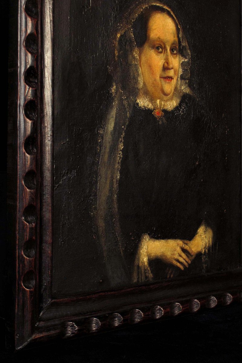 Curious Old Portrait, Oil Painting On Canvas Around 1850.-photo-3