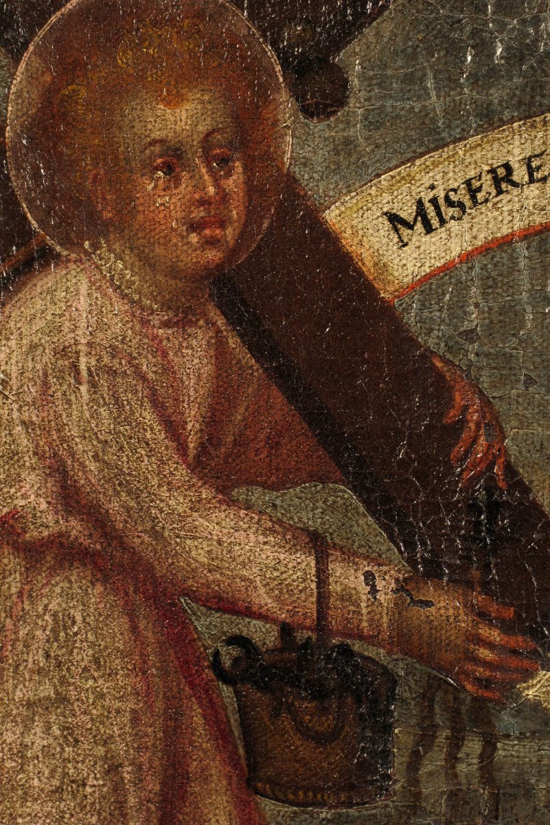 Ancienne Peinture à l'Huile, Scène Religieuse Du XVIIeme Siècle.-photo-2