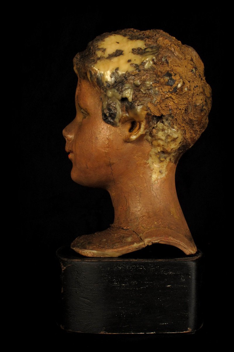 Ancienne Tête De Mannequin d'Enfant, Sculpture En Cire Peinte Vers 1920-photo-6