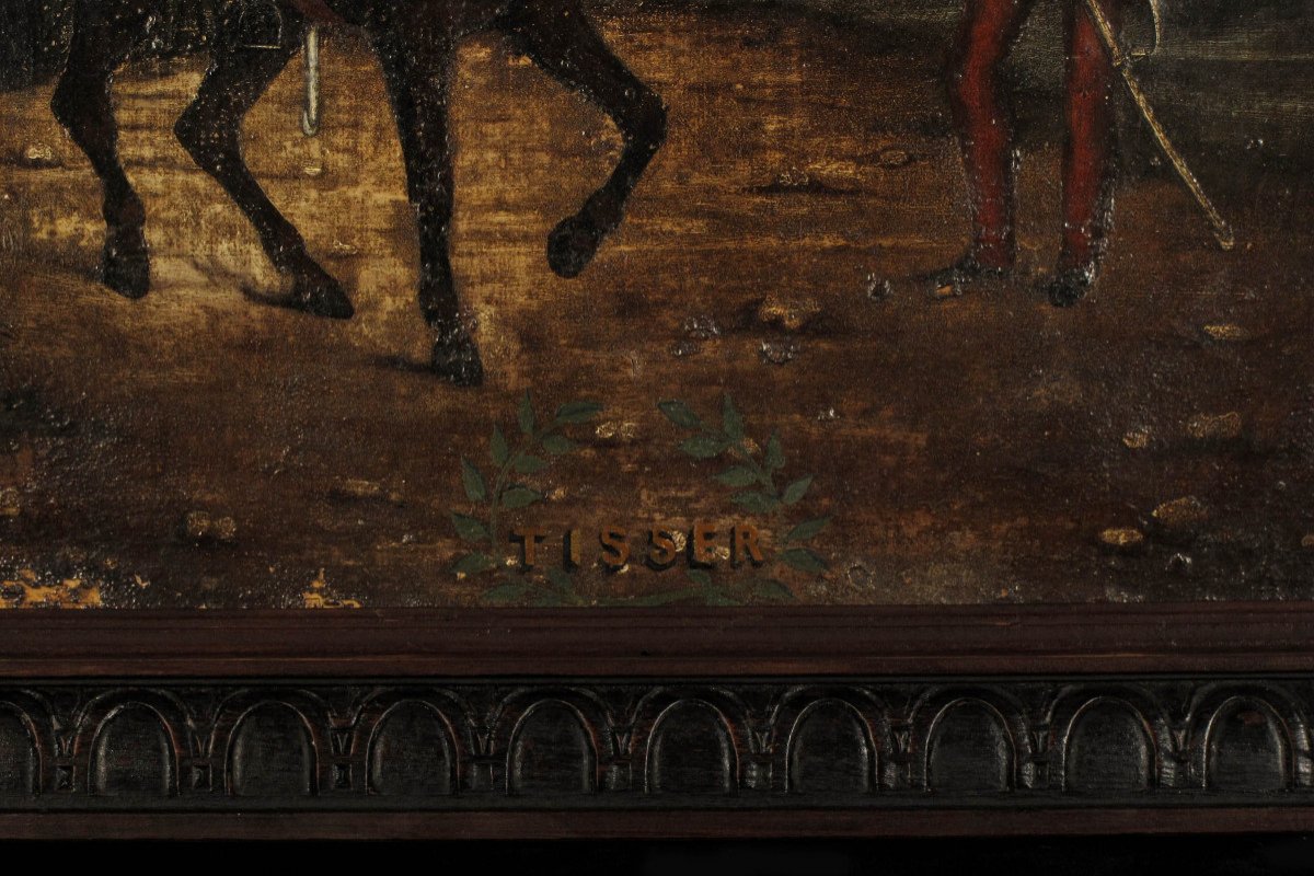 Étonnant Souvenir Militaire, Peinture à l'Huile Vers 1880 / Cuirassier Français Militaria -photo-4