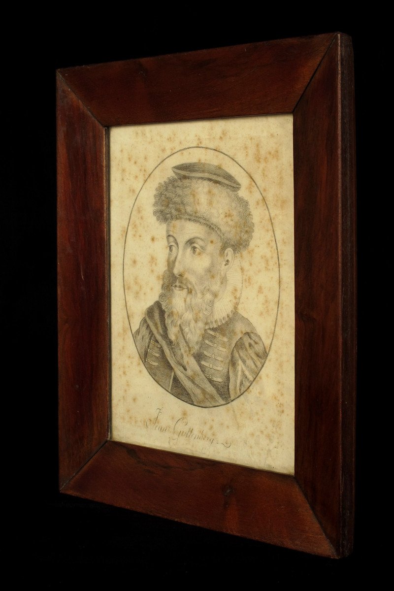 Ancien Portrait Au Crayon, Jean Gutenberg Vers 1850.-photo-3