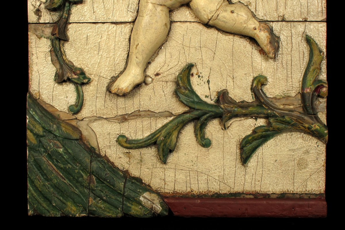 Old And Imposing Fragment Of Decorative Panel In Wood, Popular Fairground Art Around 1900.-photo-4