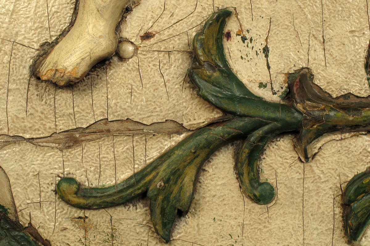 Ancien Et Imposant Fragment De Panneau Décoratif En Bois, Art Populaire Forain Vers 1900.-photo-2