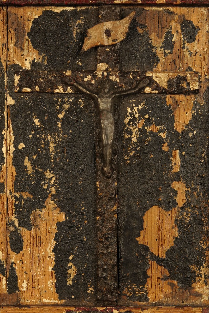 Old Remains Of Crucifix, Religious Folk Art Around 1800 / Christ Plomb-photo-4