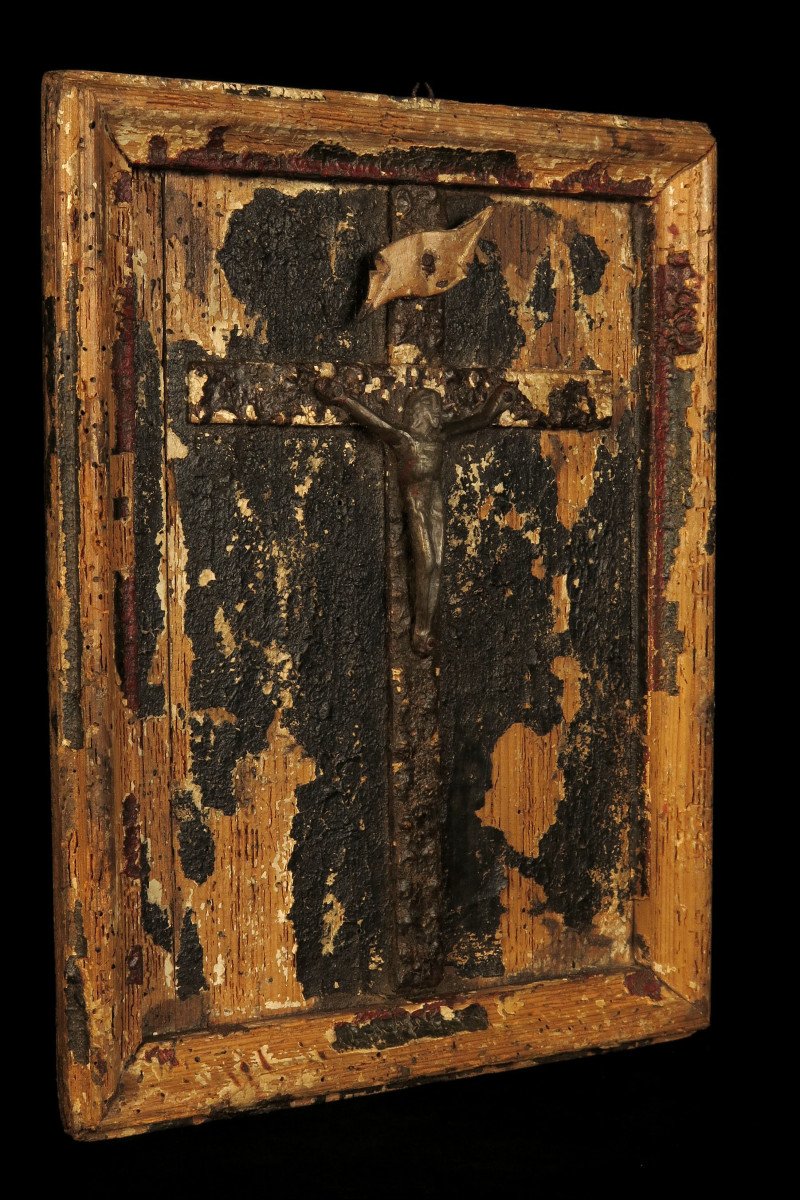 Old Remains Of Crucifix, Religious Folk Art Around 1800 / Christ Plomb