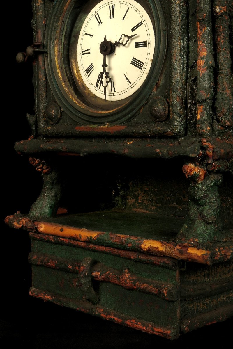 Ancienne Horloge Murale, Art Populaire Vers 1880 / Pendule Montre Foret Noire Allemagne-photo-2