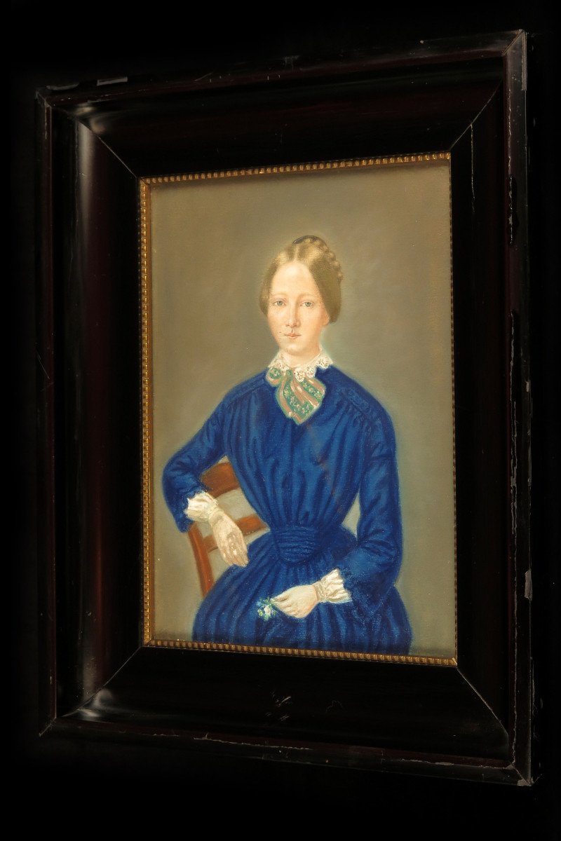 Merveilleux Portrait Ancien, Dessin Au Fusain d'Une Jeune Femme Vers 1880.-photo-3