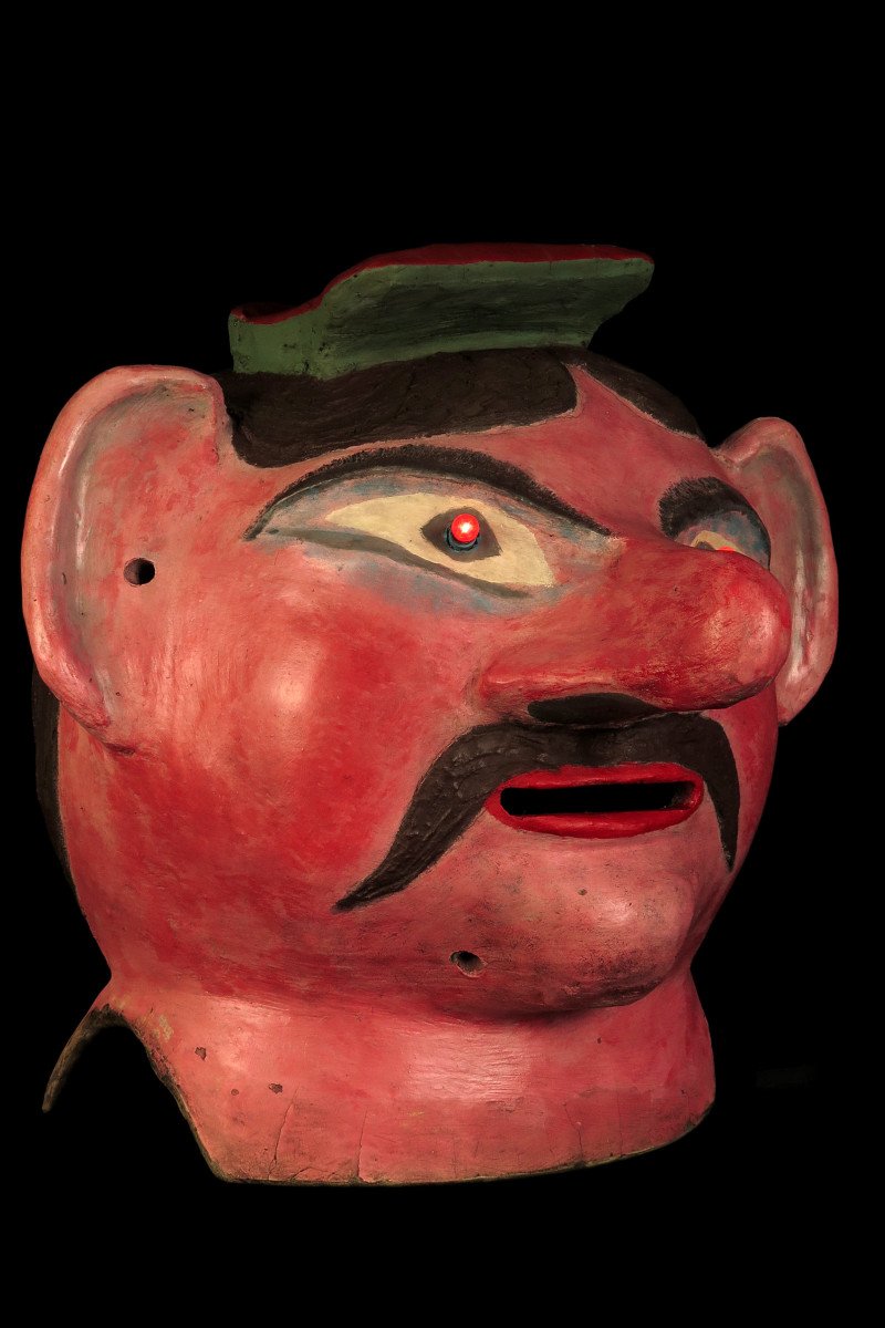 Etonnant et Imposant Masque De Carnaval Ancien, Art Populaire Forain Vers 1930.
