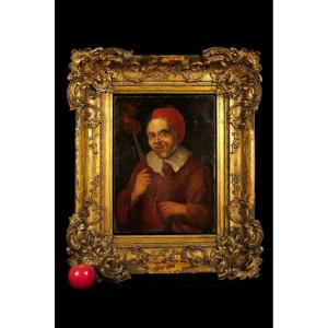 Amazing And Old 18th Century Portrait, Oil Painting Of A Jester / Oddities