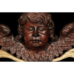 Ancienne Sculpture Sur Bois, Angelot Ou Putto Grandes Dimensions / Travail Fin XVIIIeme Siecle