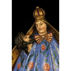 Etonnante sculpture sur bois polychrome, Vierge et le Christ vers 1880 / Cabinet Curiosités