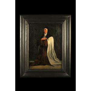 Ancienne peinture à l'huile sur toile, signée et datée 1851 / Religieuse Prière