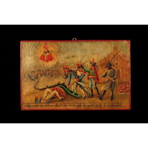 Antique Ex Voto, Votive Painting Circa 1800 / Militaria Italy War