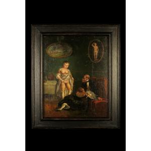 Stunning Early Erotic Oil Painting, Circa 1850 / Brothel Oddities