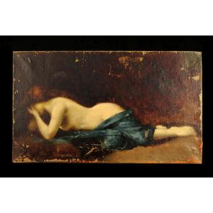 Ancienne peinture à l'huile, portrait d'une femme rousse vers 1900 / Jean-Jacques Henner