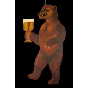 Old Black Iron Sign, Folk Art Circa 1920/ Bière Brasserie à l'Ours