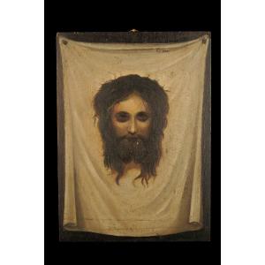 Ancienne peinture à l'huile sur panneau, Saint Suaire vers 1880.