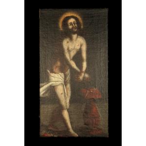 Antique Oil Painting On Canvas, Christ In Chains, Ca. 1750 / Flemish School