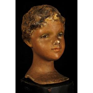 Old Child's Mannequin Head, Painted Wax Sculpture Circa 1920