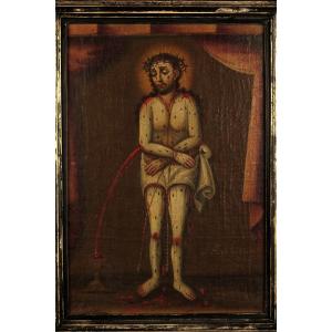 Amazing And Ancient Spanish Oil Painting, C.1800 / Christ Blood Cabinet Curiosities