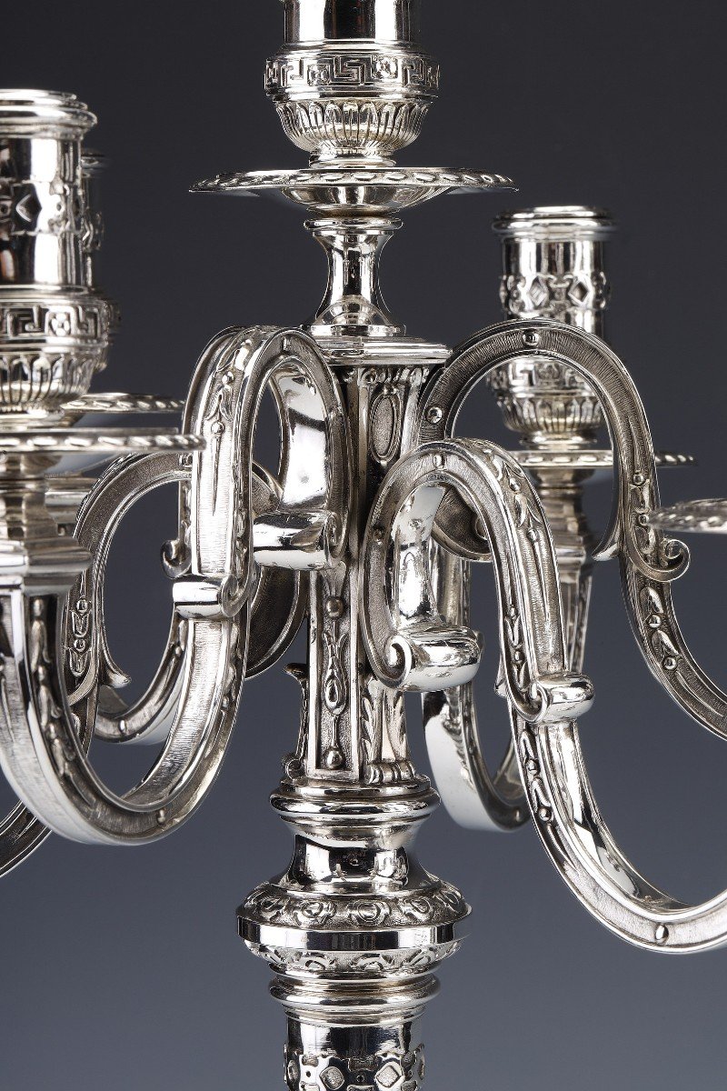 Marret Frères - Important Pair Of Candelabras In Sterling Silver Nineteenth-photo-3