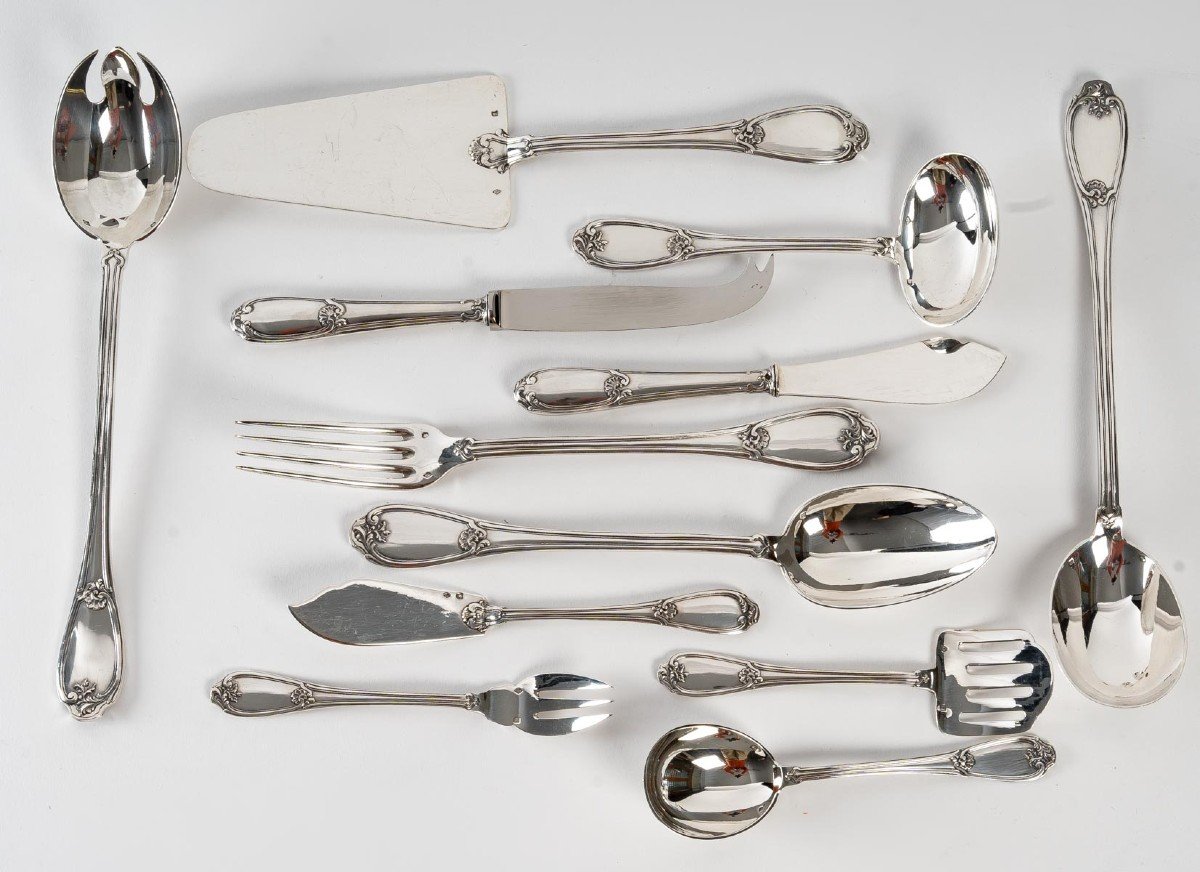 Goldsmith Henin - Cutlery Set In Sterling Silver 120 Pieces - Minerva - XXth-photo-3
