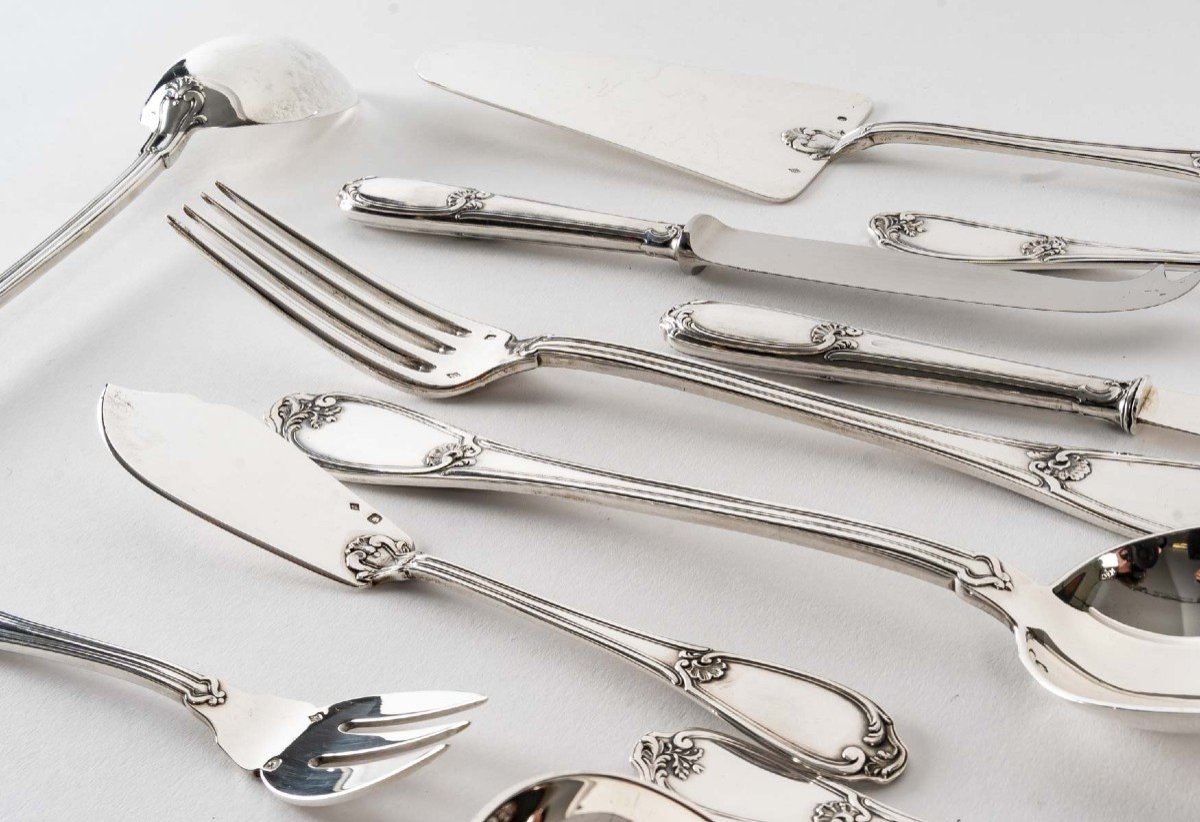 Goldsmith Henin - Cutlery Set In Sterling Silver 120 Pieces - Minerva - XXth-photo-4
