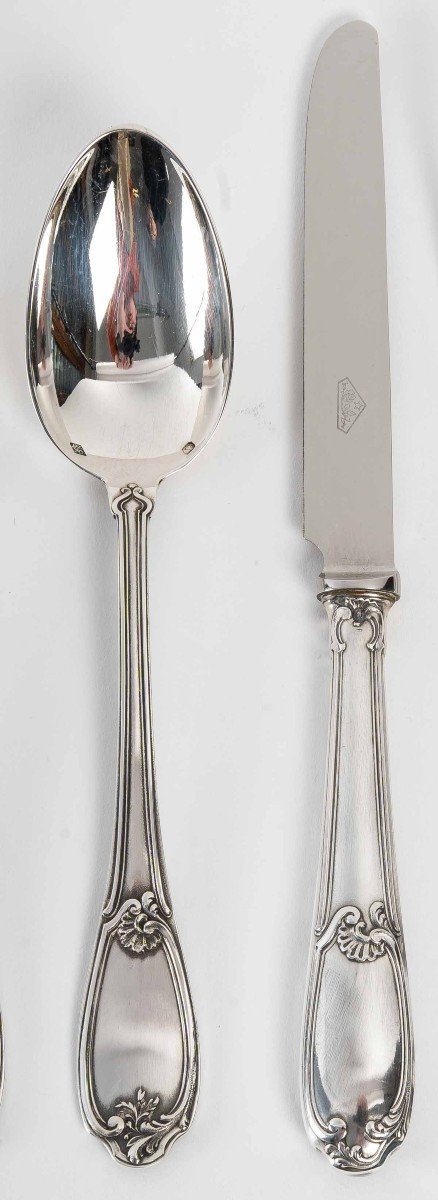 Goldsmith Henin - Cutlery Set In Sterling Silver 120 Pieces - Minerva - XXth-photo-5