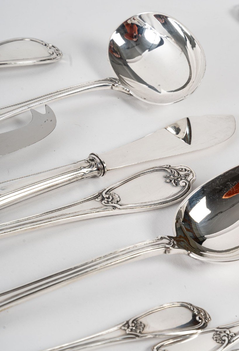 Goldsmith Henin - Cutlery Set In Sterling Silver 120 Pieces - Minerva - XXth-photo-6