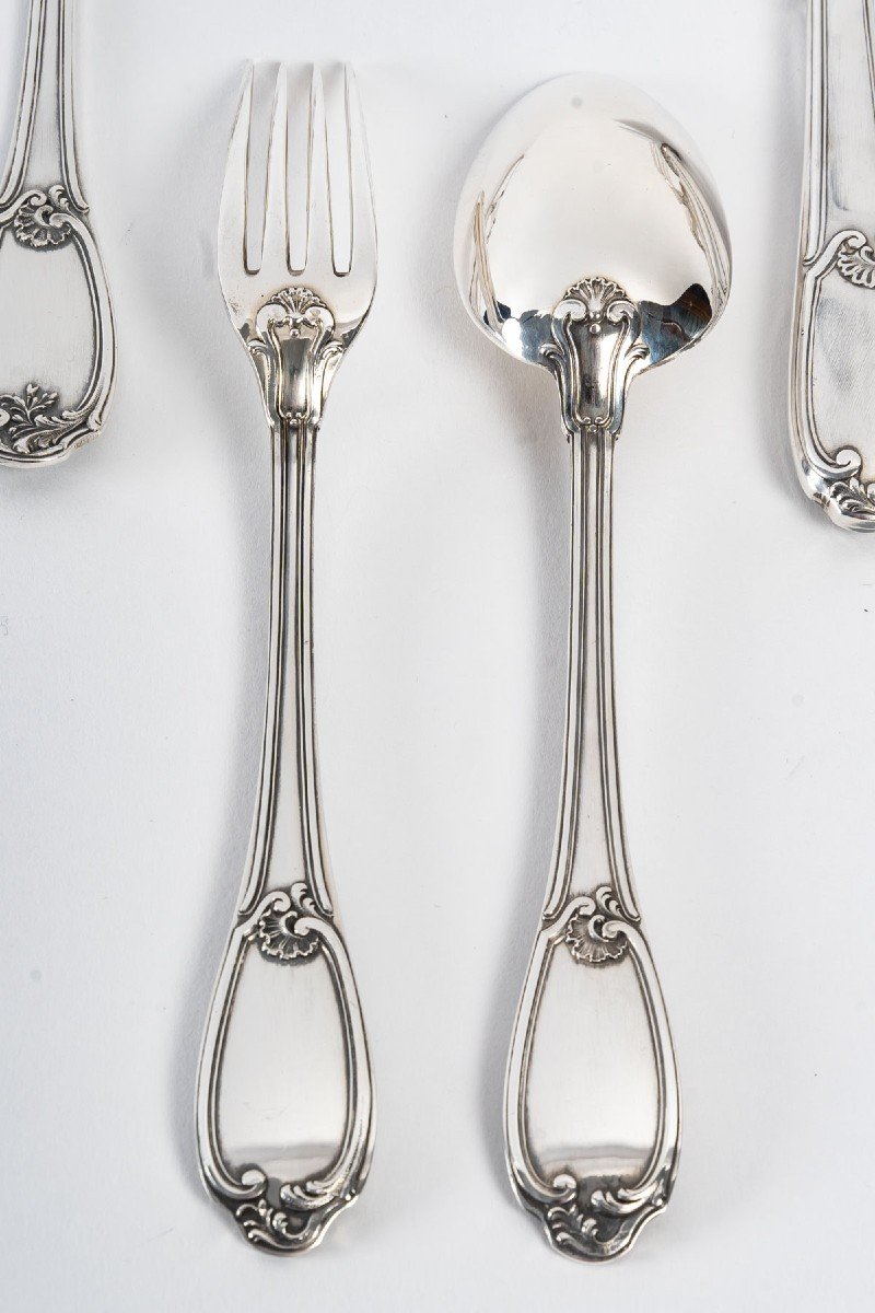 Goldsmith Henin - Cutlery Set In Sterling Silver 120 Pieces - Minerva - XXth-photo-7