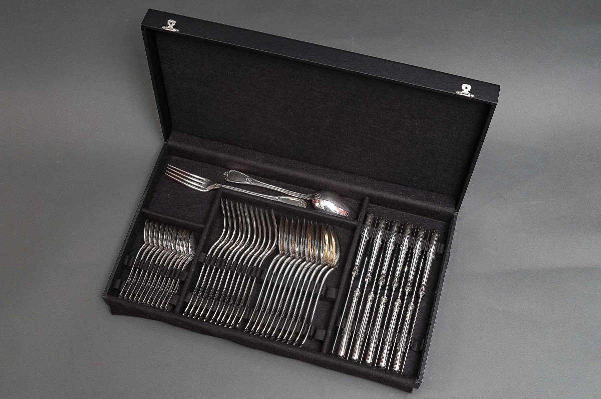 Goldsmith Henin - Cutlery Set In Sterling Silver 120 Pieces - Minerva - XXth-photo-2