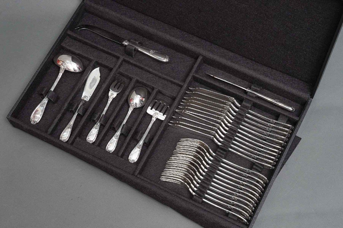 Goldsmith Henin - Cutlery Set In Sterling Silver 120 Pieces - Minerva - XXth-photo-8